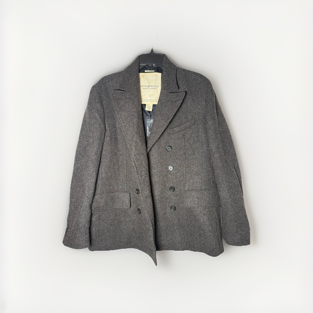 Ralph Lauren Denim & Supply Gray Tweed Wool Double Breasted Pea Coat Womens LG - Picture 1 of 11